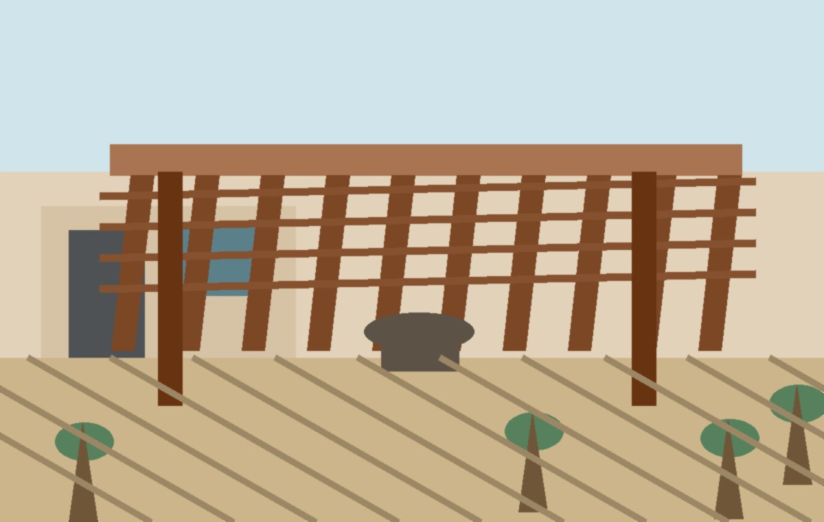 Covered patio in Agritopia with fan clearance and afternoon shade