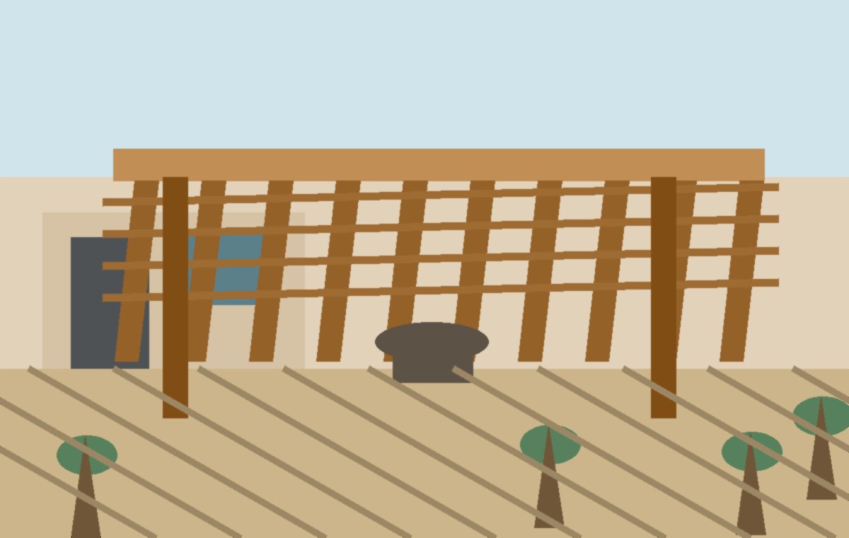 Pergola-style patio cover with slat shade over a Gilbert backyard seating area