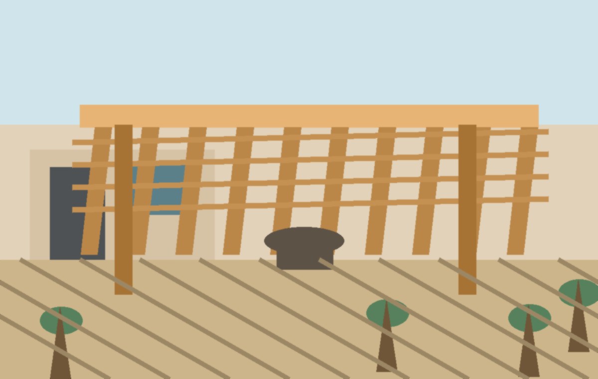 Alumawood-style patio cover shading a Gilbert stucco home patio